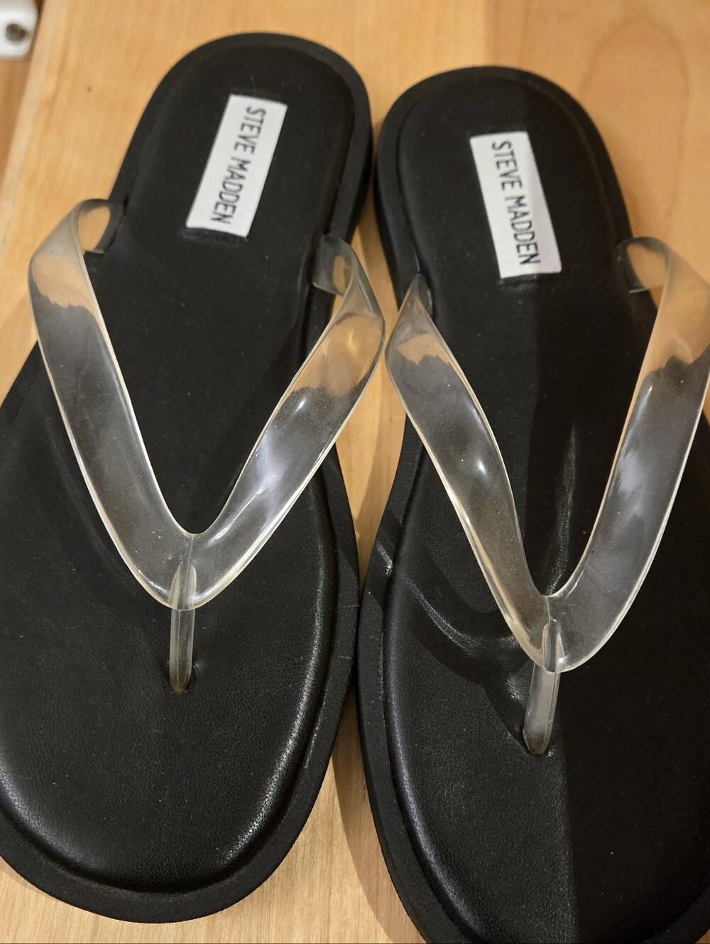Steve Madden Black Footbed Sandals with Clear Straps